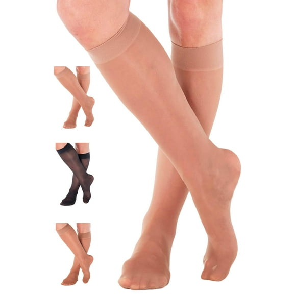 Made in USA - Womens Compression Knee High for Travel 8-15 mmHg - Beige, Large