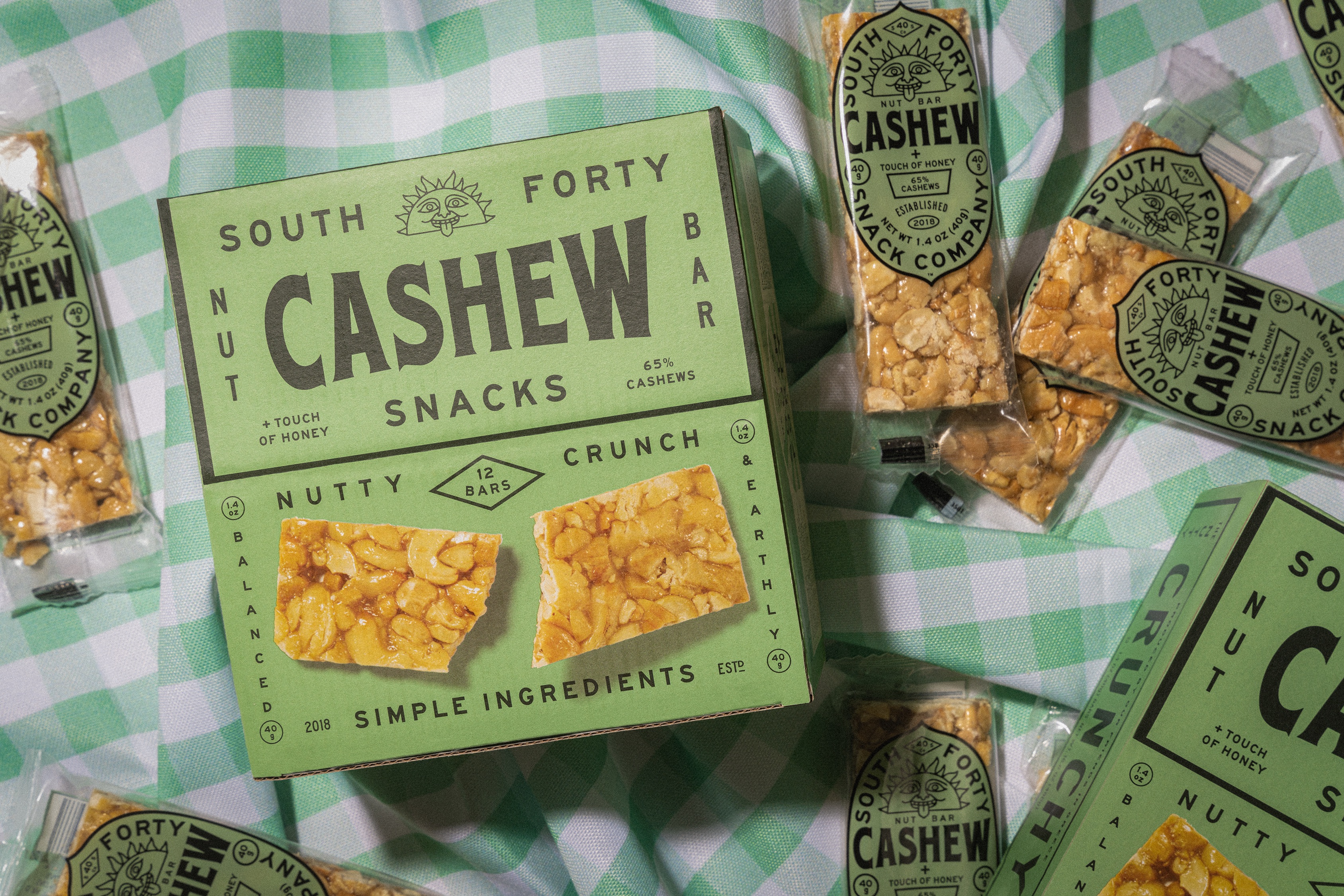 South 40 Snacks Crunchy Cashew Bar, 40g Bar, 12 pack
