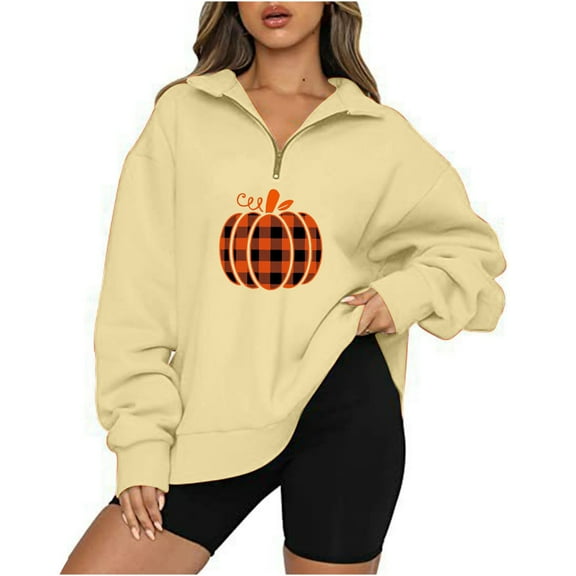 Viikei Zip Up Hoodies for Women Sweatshirt for Women Women Casual Printed Halloween Turndown Neck Long Sleeve Loose Blouse Pullover Tops