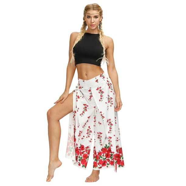 Pantalones de yoga de cintura alta con estampado y pierna ancha, pantalones de moda con pierna recta dividida para mujer, pantalones de pierna ancha