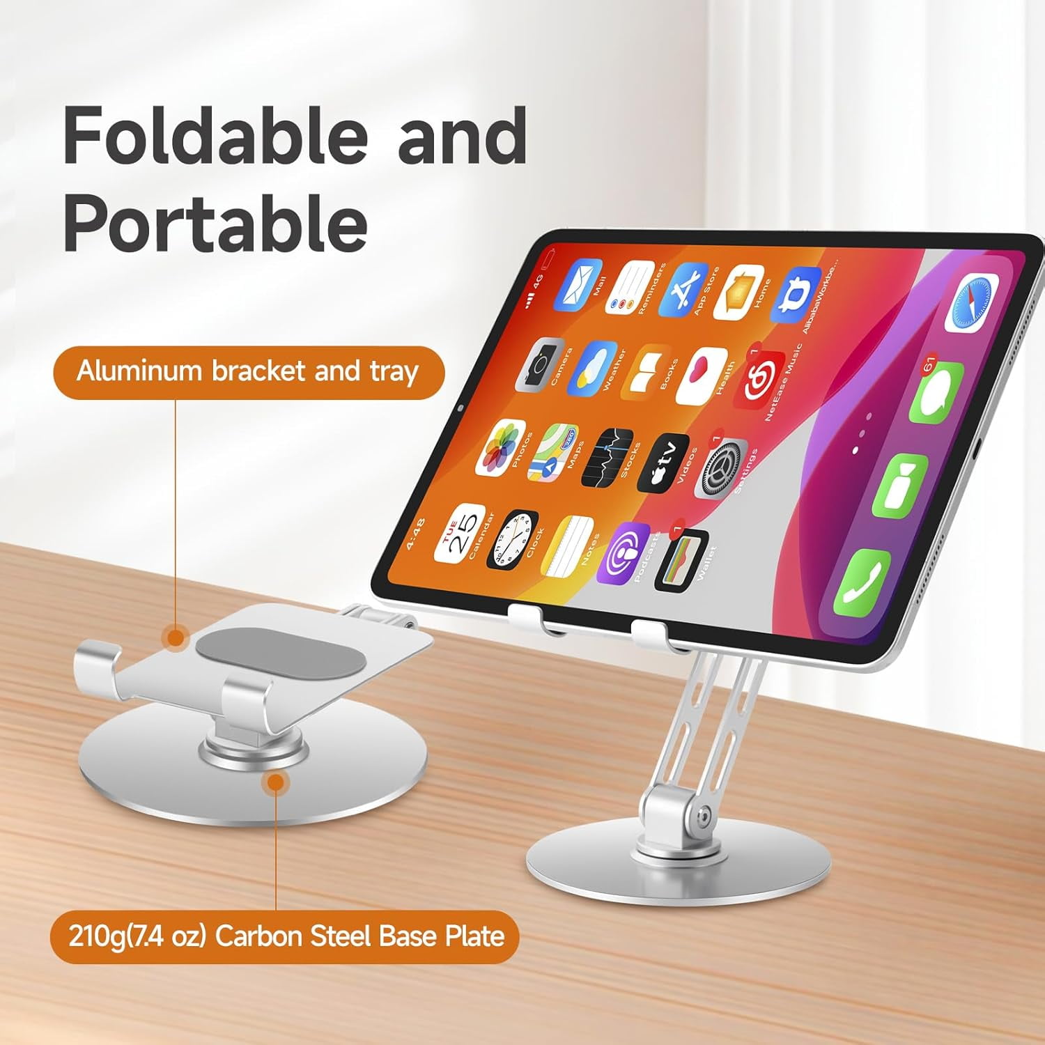 NEOYFC for  Phone Stand for Desk, No Wobble Heavy Base, Height Adjustable foriPhone & iPad Stand, 360° Rotating Foldable Phone Holder for Desk Office Home (4–11”)