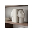 thumbnail image 2 of Sculptural Resin Textured Head Book Ends - Contemporary Bookshelf Decor and Book Accessories - Artistic Bookends for Office Spaces, Desk Decor, or Home Library Accents - Set of 2, 9", White, 2 of 11