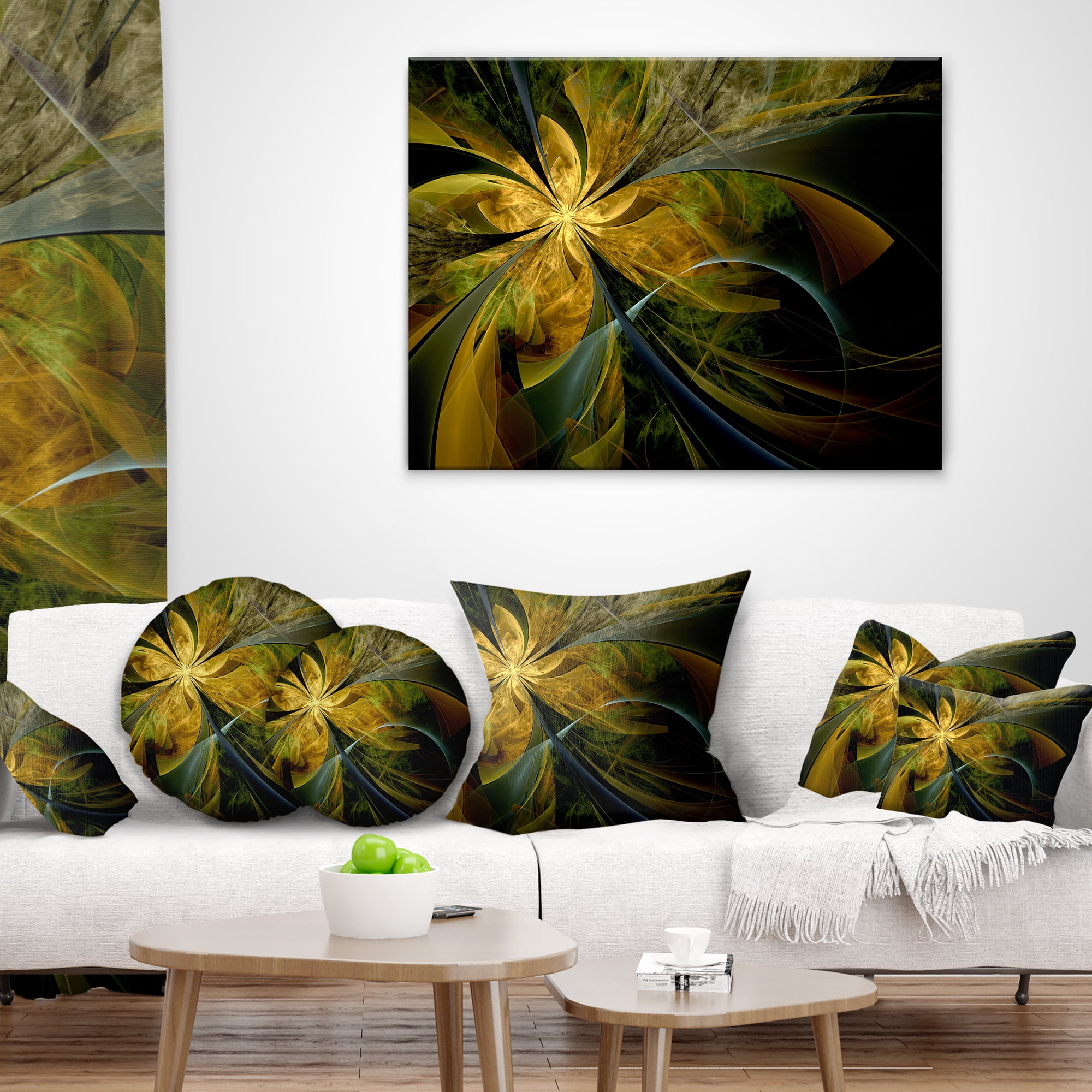 Designart 12" x 20" Contemporary and Modern Black Fractal and Flower Polyester Throw Pillow
