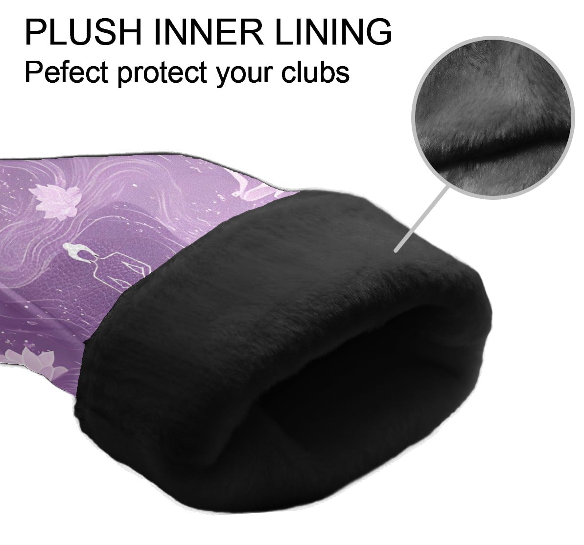 Golf Club Covers, Purple LotusBuddha Premium PU Leather Driver Hybrid Putter Head Covers with Velvet Lining, Waterproof Golf Gifts for Men Women