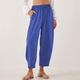 thumbnail image 2 of Audhol Casual Pants for Women Women's Summer High Waisted Baggy Pants Casual Ankle Length Trouser Slacks with Pockets Comfy Pants Women Blue1 L, 2 of 7