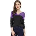 thumbnail image 2 of INSPIRE CHIC Women's Split V-neck Long Sleeves Color Block Casual T-Shirt, 2 of 6