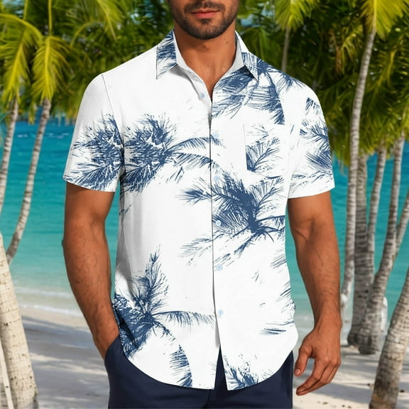 NuoCaiYun Summer Beach Shirts Mens Hawaiian Tropical Shirt Short Sleeve Casual Button Down Floral with Pocket