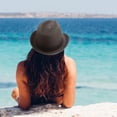 thumbnail image 5 of DRESHOW Sombrero panamá de paja para mujer, sombrero de viaje Fedora para playa, sombrero para el sol, sombrero enrollable de paja de ala ancha UPF 50+, 5 of 5
