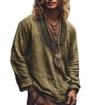 thumbnail image 2 of Men's Bohemian Shirt, Printed Long Sleeve V-Neck Pullover, Casual Hippie Style Top For Summer & Festival Yellow XL, 2 of 4