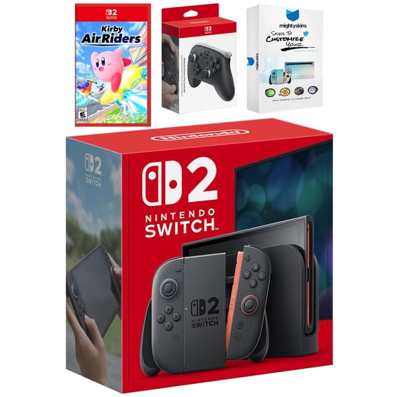 Nintendo Switch 2 Video Game Console with Kirby Air Riders, Pro Controller and MightySkins Code Bundle