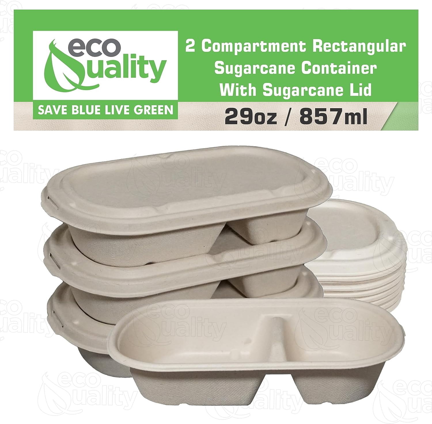 29oz Disposable Bowls with Fiber Lids - 2 Compartment Rectangular Compostable Sugarcane Biodegradable Paper Bowls Eco-Friendly Take Out Food Storage Containers, Microwave Safe, Meal Prep (50 PACK)