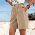 thumbnail image 3 of Athletic Shirts Women's Wide Leg Shorts Fashion Comfy Drawstring Elastic Waist Loose Shorts Lightweight Faux Linen Shorts with Pockets ,Khaki,L, 3 of 4