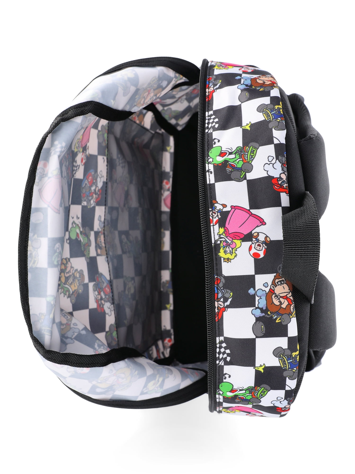 Nintendo Mario Kart  Boys' 17" Allover Print Checkered Backpack, Black/White