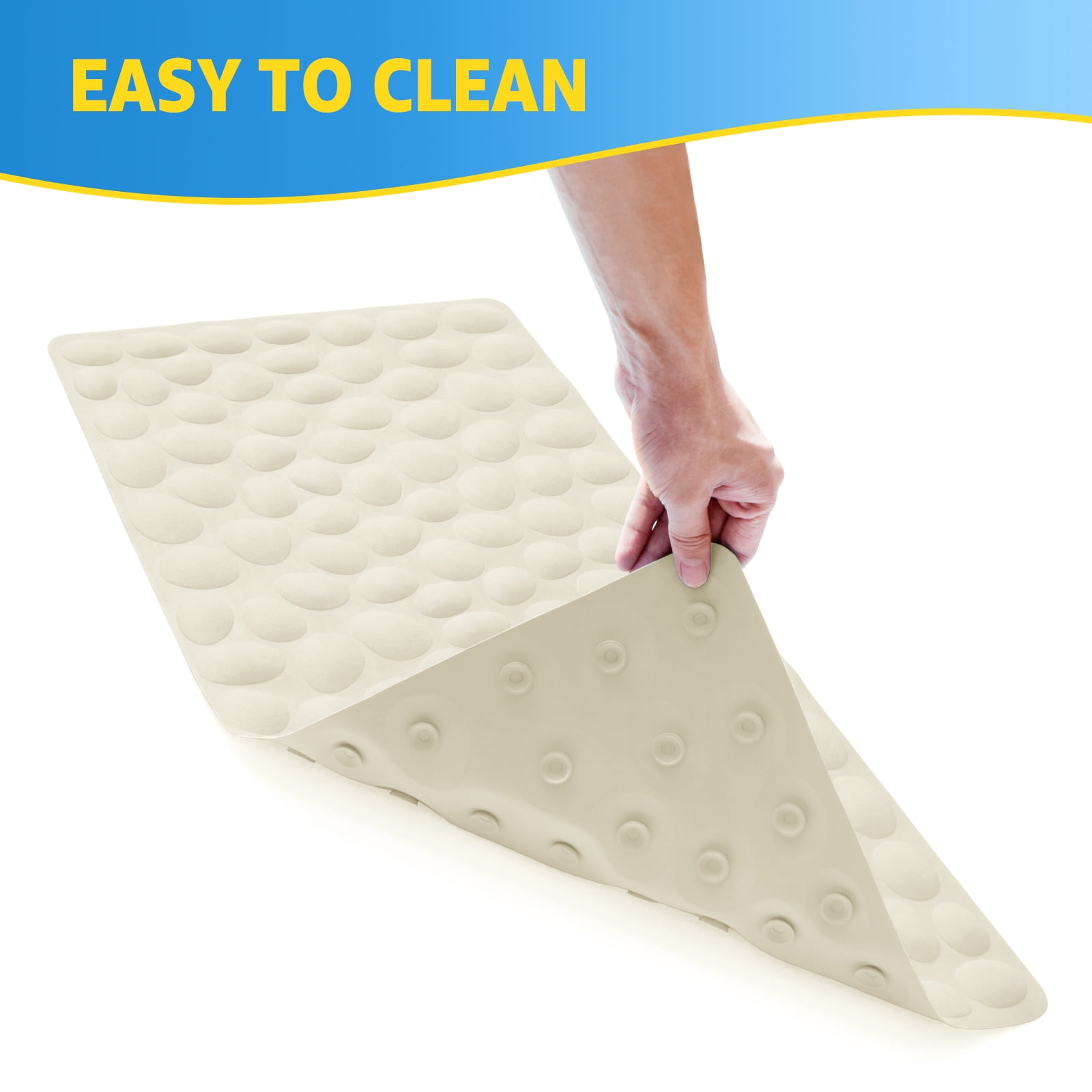 OTHWAY Bathtub Mat Non Slip, Rubber Bath Mat for Kids for Baby, 16x40 inch Large Bath Mats for Bathroom Tub with Strong Suction Cups (Beige)