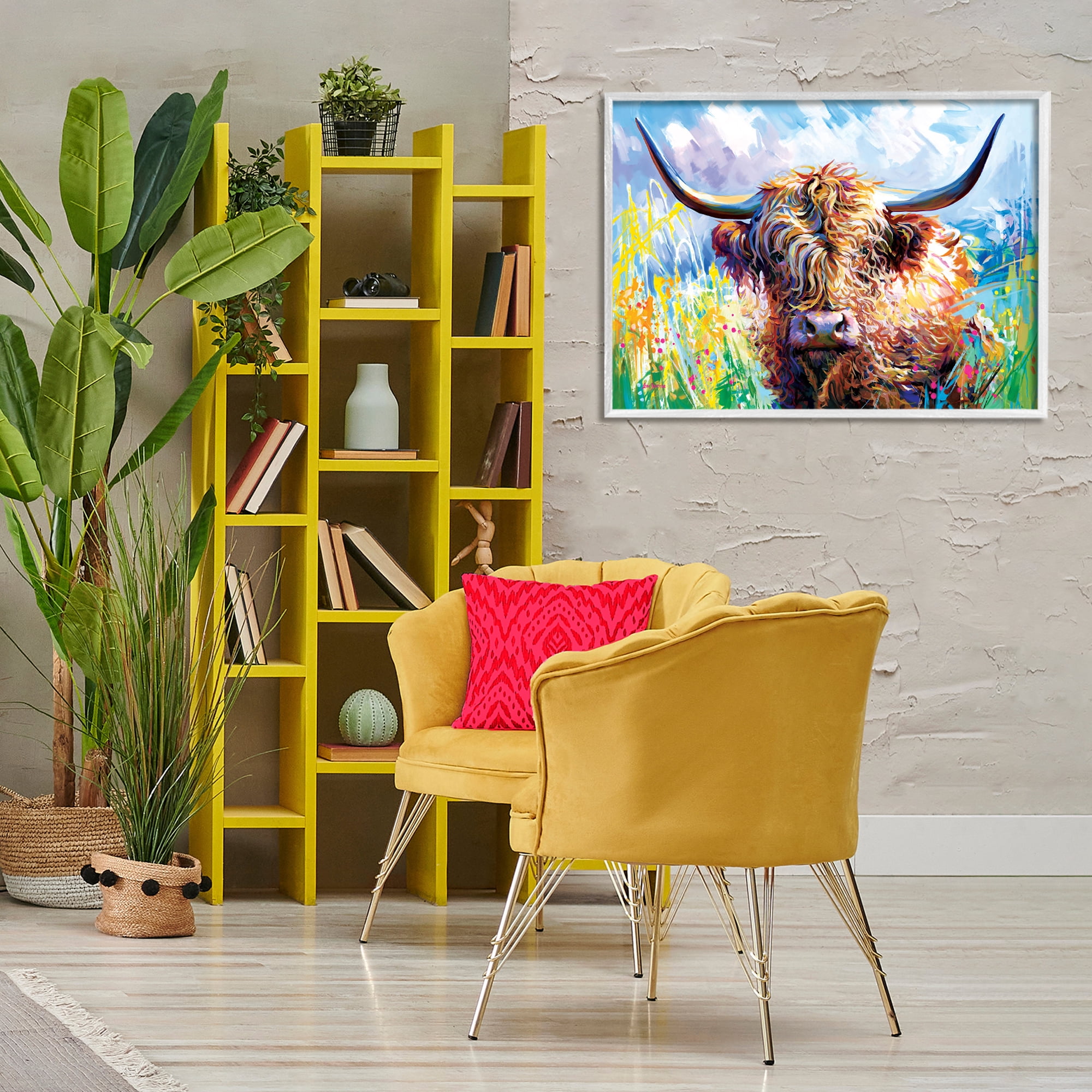 Stupell Industries Long Haired Highland Cattle Animals & Insects Painting White Framed Art Print Wall Art, 30 x 20