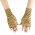 thumbnail image 4 of Xfvqtps Fingerless Gloves for Womens Thumb Hole Decorative Pattern Mid-Length Arm Warmer Knitting Crochet Solid Color Fashion Thermal Warm Winter Mittens Beige, 4 of 5