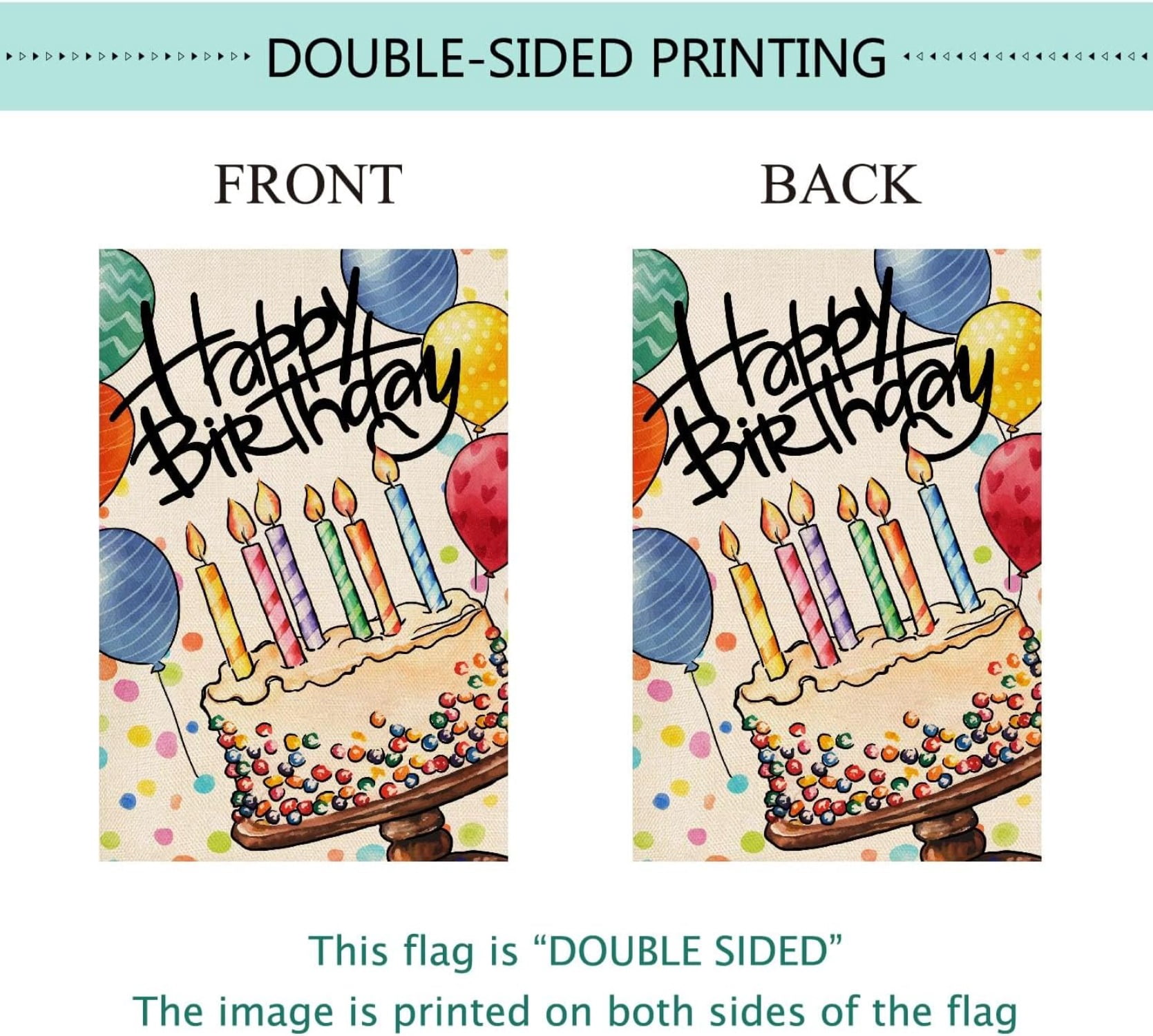 Happy Birthday Garden Flag Banner Big Cake Colorful Balloon Yard Flag Burlap Vertical Double-Sided Party Welcome Farmhouse Outdoor Outside Home House Decoration