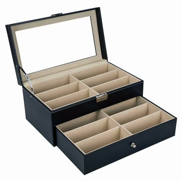 Leather 12 Piece Eyeglasses Storage and Sunglass Glasses Display Drawer