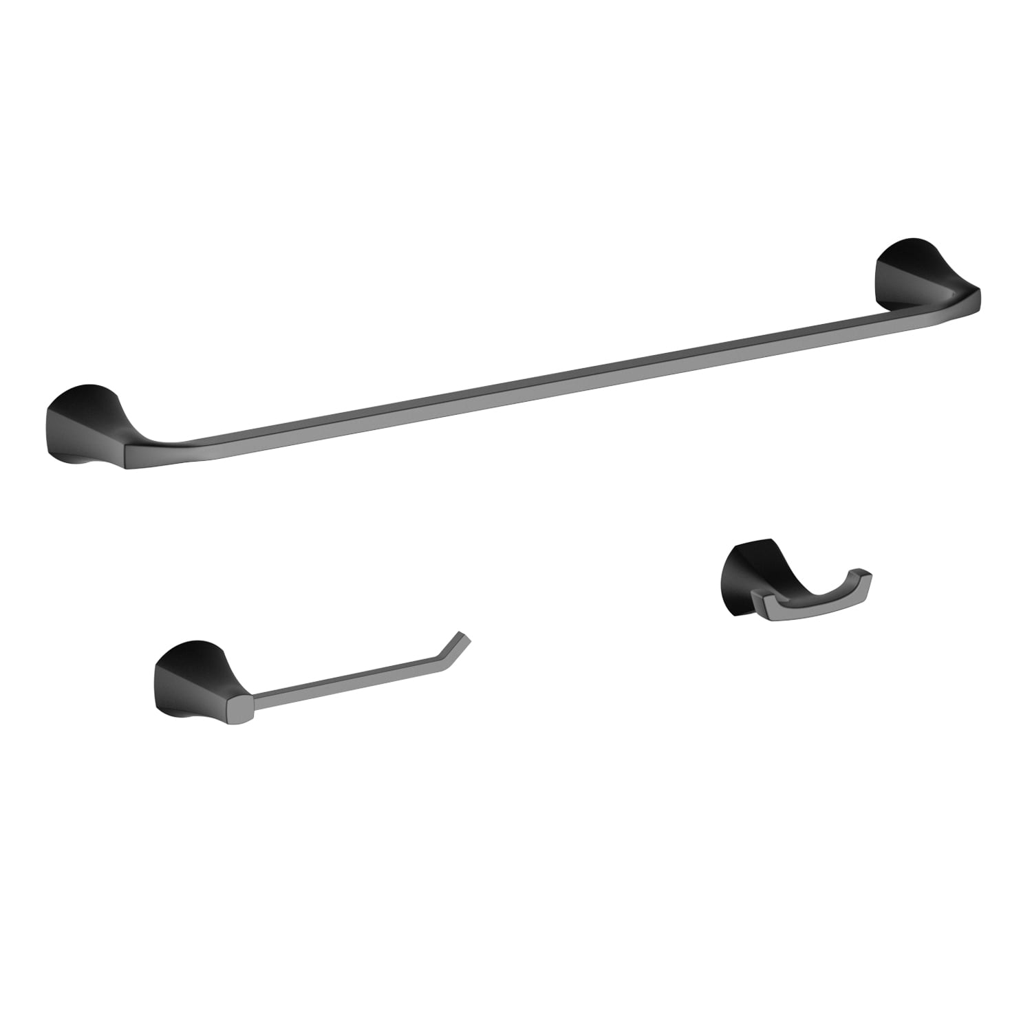 Better Homes & Gardens Simple Flare 3 Pieces Bath Hardware Set in Matte Black Towel Bar, Toilet Paper Holder, Robe Hook Included, Wall Mounted