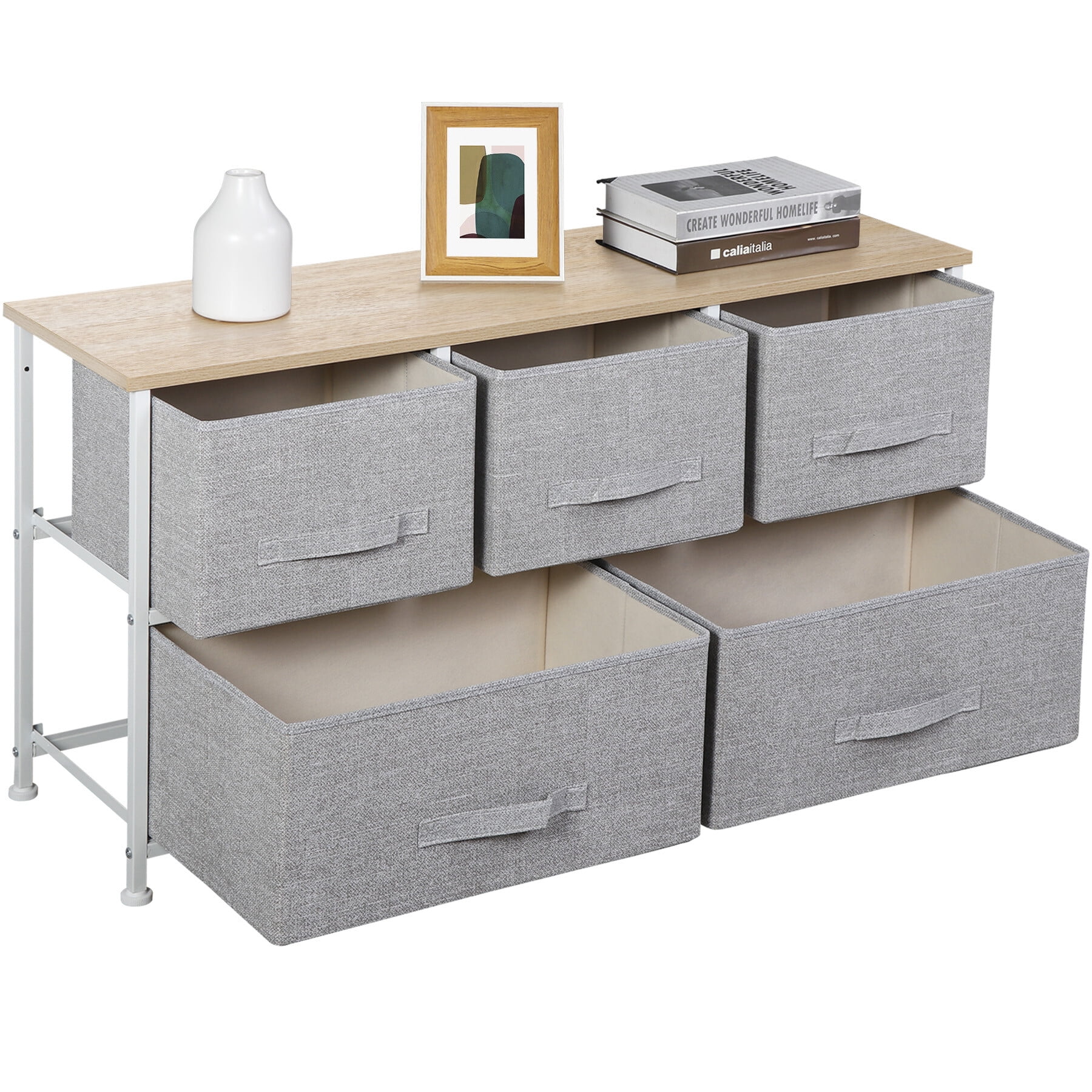 Homgarden Modern 5 Drawer Dresser, Wide Chest Fabric Storage Dresser Organizer Gray, Adult Unisex, Size: Small