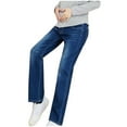 thumbnail image 5 of Jacenvly New Maternity Pants Jeans Long Pants Casual Solid Elastic Waisted Straight Leg Jeans for Women Mid Waist Comfort Fit Elastic Waisted Pocket Light Blue L, 5 of 8