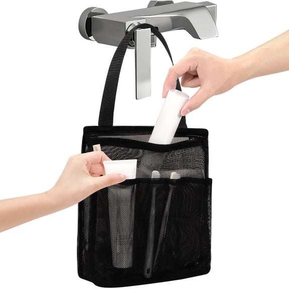 1pc Portable Mesh Shower Caddy, Gym Travel Camp Dorm Room Essentials for College Student Boy Girl, Bathroom Shower Bag - Black