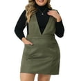 thumbnail image 1 of GRACE & GRANDEUR Robe Salopette Grande Taille pour Femmes Col en V Poche Velours Bretelles Bretelles Jupe Mini Vert Armée 2X, 1 of 5