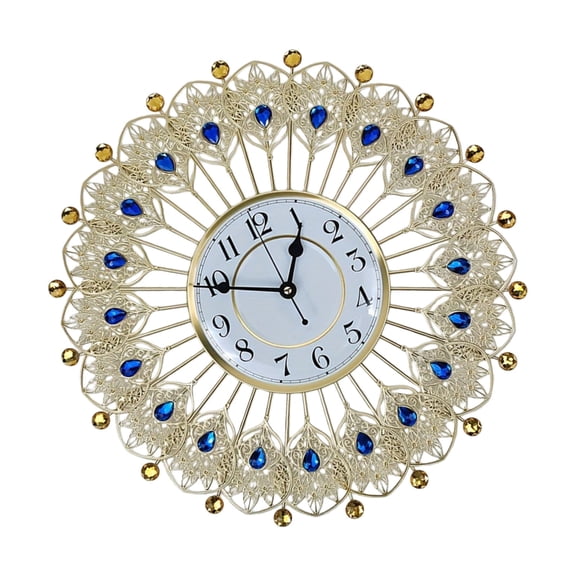 Large Crystal Peacocks Wall Clock Silents None Ticking Battery Operated Modern Decorative for Living Room