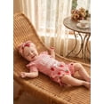 thumbnail image 4 of BemeyourBBs Newborn Baby Girls Summer Clothes Baby Girl Little Sister Mama's Girl Outfit Cute Letter Print Short Sleeve Ribbed Romper Elastic Strawberry Floral Ruffled Shorts Headband 3-Piece Set, 4 of 9