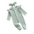thumbnail image 2 of Qiylii Baby Girl’s Floral Bodysuit Single-breasted Long Sleeve Romper+Headband, 2 of 8