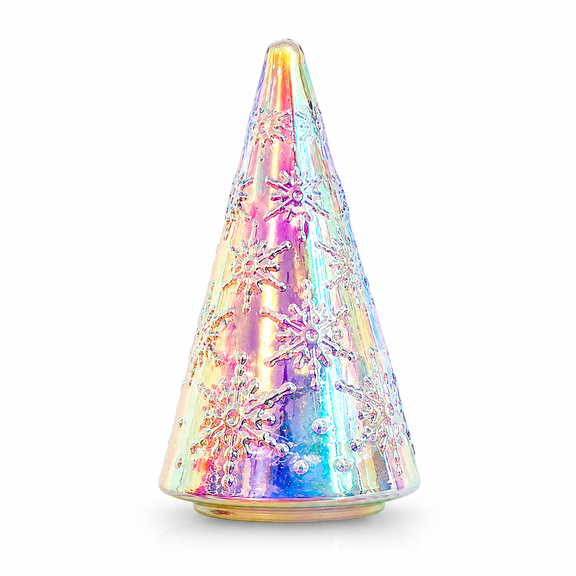 Kanstar 8" Lighted Glass Christmas Tree, Battery Operated Tabletop Holiday Decor with Timer, Multicolor