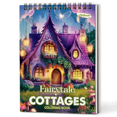 NETHOUSE Fairytale Cottages Spiral Coloring Book for Adults Relaxation & Stress Relief A5 Wooden Cover 30 Peaceful Coloring Pages of Magical Cottages Whimsical Homes Cozy Forest Retreats