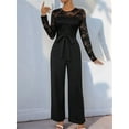 thumbnail image 4 of Women'S Lace Patchwork Round Neck Long Sleeve Formal Jumpsuit Solid Color Casual One-Piece Pants Black M, 4 of 10
