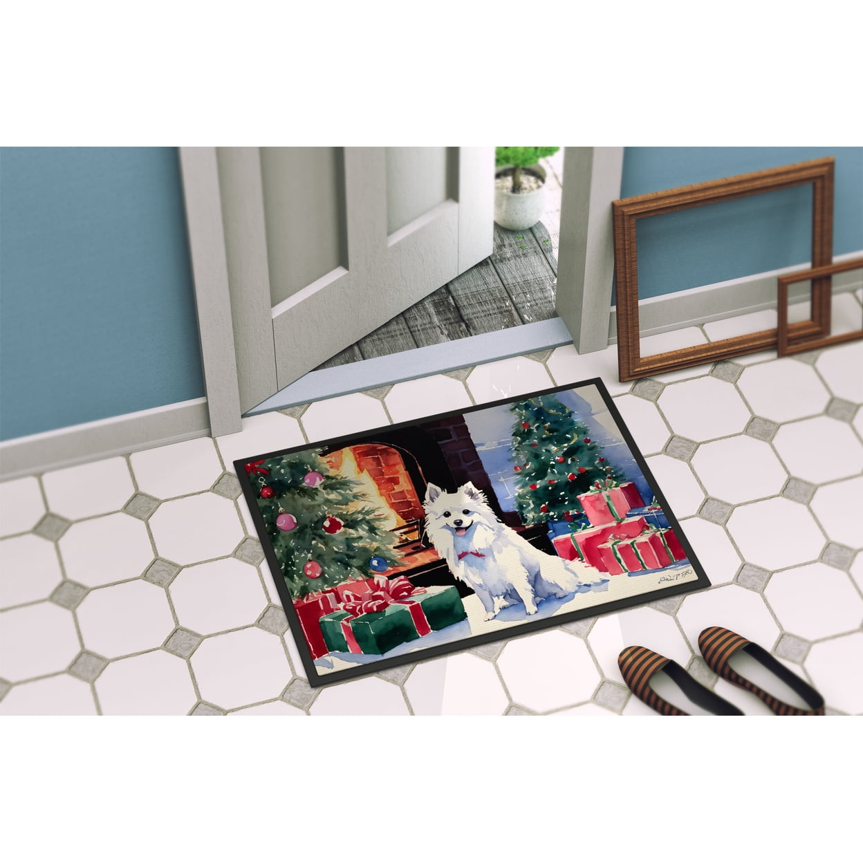 Carolines Treasures DAC2686MAT 18 x 27 in. Japanese Spitz Cozy Christmas Doormat