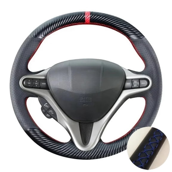Blue Thread Carbon Fiber Steering Wheel Cover for Honda Civic 8 2005-2011 Old Civic Type R 2004-2011 (3-Spoke) Leather Interior Accessories