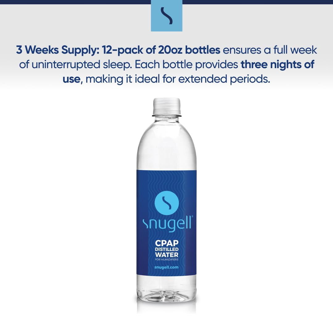 Snugell Bottled Distilled Water for CPAP Machines (12-Pack, 20 oz Each)