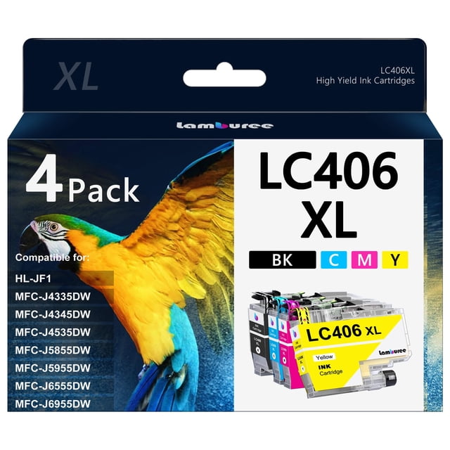 Cartuchos de tinta Lamburee LC406XL de alto rendimiento, paquete de 4
