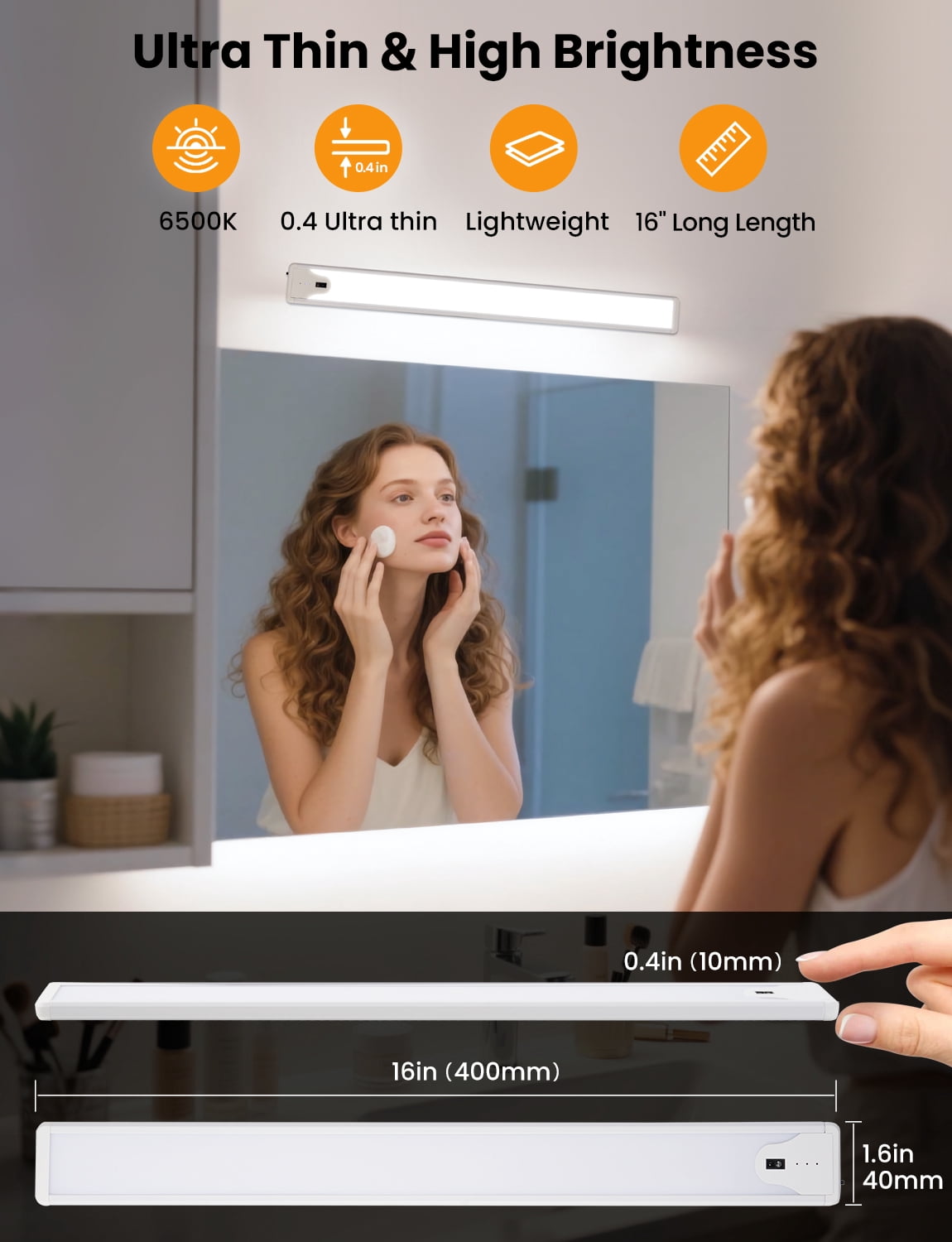 YULINKCO 16 Inch Under Cabinet Light, Hand Wave Sensor LED Cabinet Lighting, Rechargeable Wireless Closet Light, Stepless Dimming Under Counter Light for Kitchen, 2 Pack