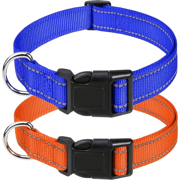 Minzimin 2pcs Reflective Nylon Dog Collars 2pcs,with Quick Release Buckle,Adjustable Safety Nylon Collars for Small Medium Large Dogs