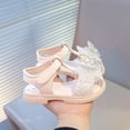 thumbnail image 3 of Toddler Girls Fisherman Sandals Butterfly Rhinestone T-Strap Closed Toe Flat Shoes Lightweight Adjustable Beach Shoes Beige 13.5 Little Kid, 3 of 6