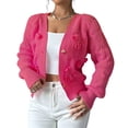 thumbnail image 2 of Women's Bowknot Chunky Knit Cardigan Sweaters Open Front Cozy Long Sleeve Button Up Cardigan for Winter Rose Red L, 2 of 10