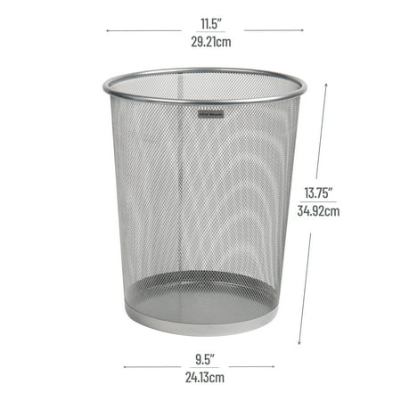 Mind Reader - Network Collection, Waste Paper Basket, 4.4 Gallon Capacity, Metal Mesh, 11.5"L x 11.5"W x 13.75"H - Silver