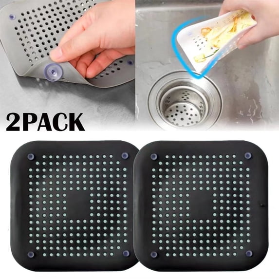 Drain Filter 2 Pack Shower Sink Cover With Suction Cup Kitchen Bathroom Universal Anti-Clog Protector Tub Hairpin,Black