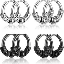 Lsupdaol 4 Pairs 14mm Men Hoop Earrings Huggie Hinged Hoop Earrings Stainless Steel Circle Beads Earrings for Men Women, Black, Silver