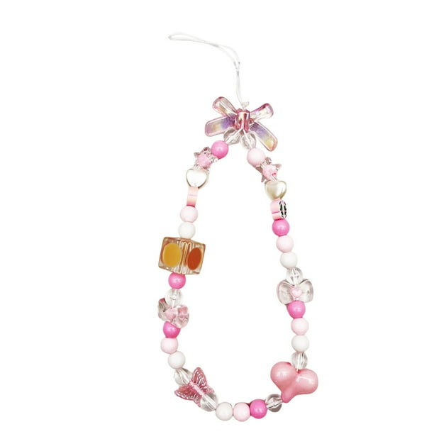 Cadena de teléfono móvil con cuentas de flores, correa de muñeca, funda Universal de moda portátil, cordón, decoración de cuerda, joyería Ropa, zapatos y accesorios Miscelánea Rosado Minnieouse AP013832-02