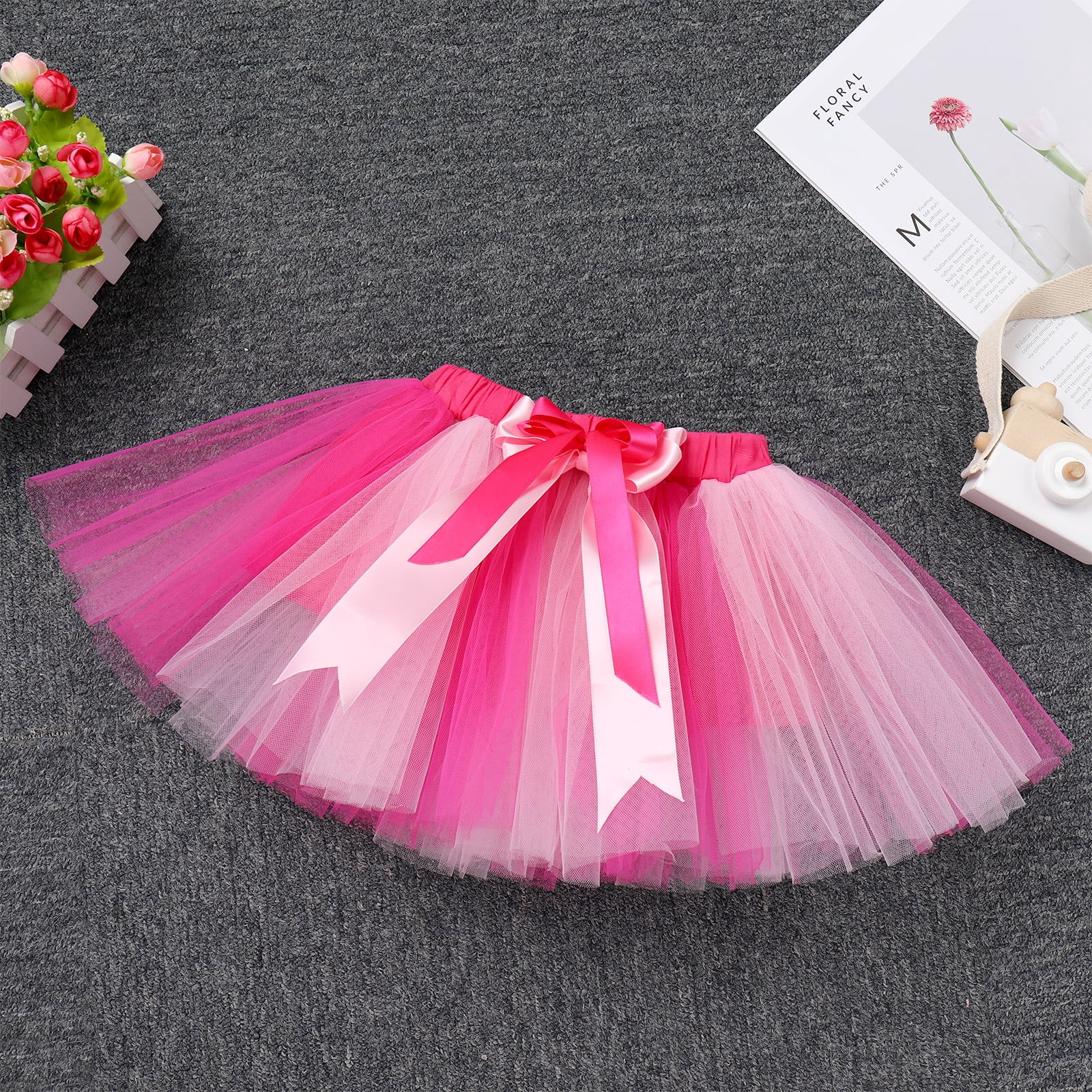 IBTOM CASTLE Infant Baby Girl One Year Old Birthday Outfit Floral Lace Party Cake Smash Romper + Tutu Skirt + Crown Clothes Set for Photo Shoot 1 Year Hot Pink - Flower