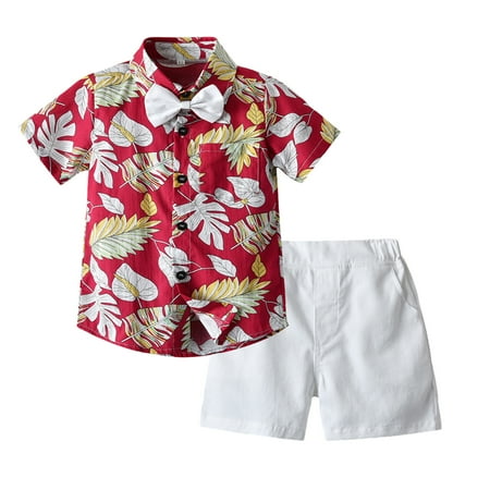 

Toddler Baby Boys Summer Gentleman Bow Tie Floral Printed T-Shirt Tops Shorts Outfits Fashion Children s Suit