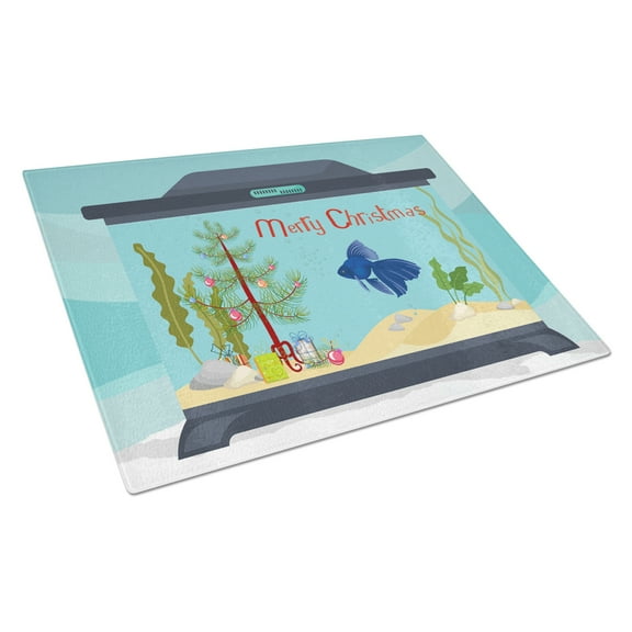Carolines Treasures CK4520LCB Veiltail Goldfish Merry Christmas Glass Cutting Board Large, 12H x 16W, multicolor