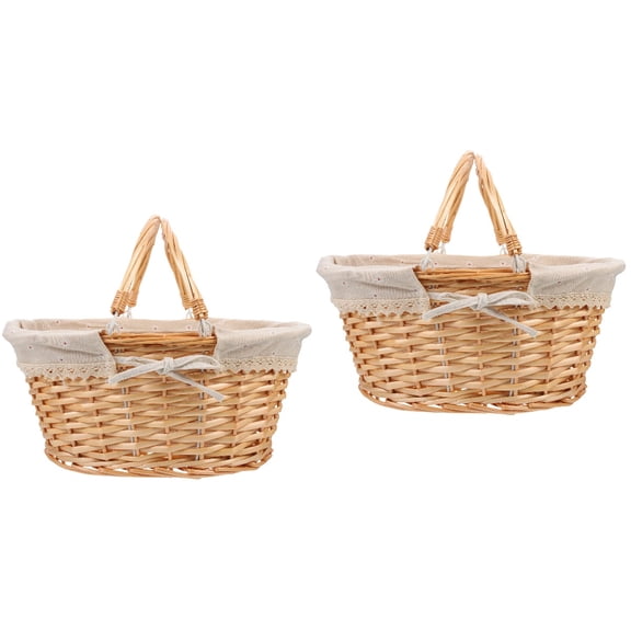 PartyKindom Light Brown Woven Basket for Home Decor, Multi-Functional Handheld Design 2Pcs