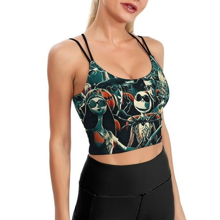 Jack Skellington Sports Bra For Women Padded Crop Top Camisole Yoga Tank Top Vest Workout Tops Racerback With Built In Bra Activewear Fitness Gym